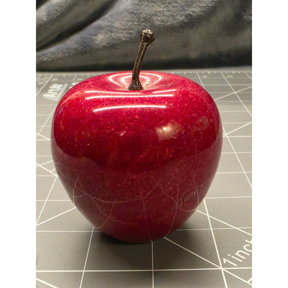 Vintage Red Marble Stone Apple Paperweight Decorative Fruit Sculpture